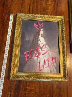 Framed Portrait Print with Pink 'BOSS LADY' Graffiti